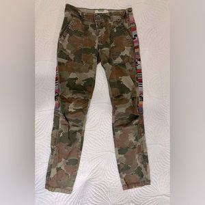Anthropologie Wanderer Pants with Woven Appliqué on Sides